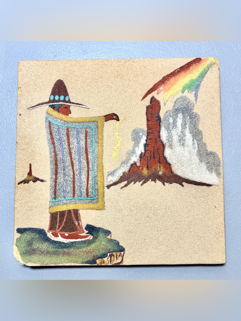Navajo Sand Art Painting Wall Medicine Man Native American Southwest Rainfall